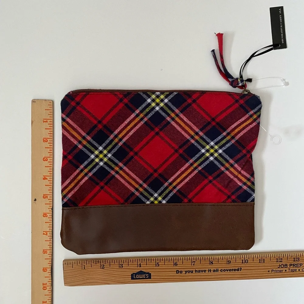 Max studio plaid cosmetic toiletry Bag 10” x 9” letter S